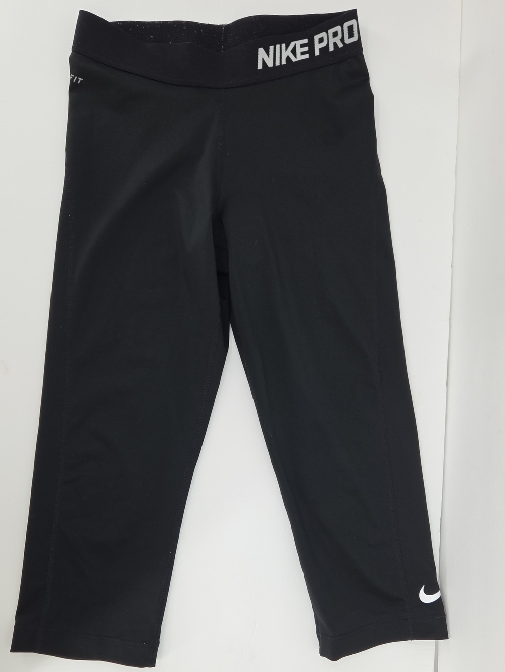 Nike Black Cropped Performance Leggings with White Logo